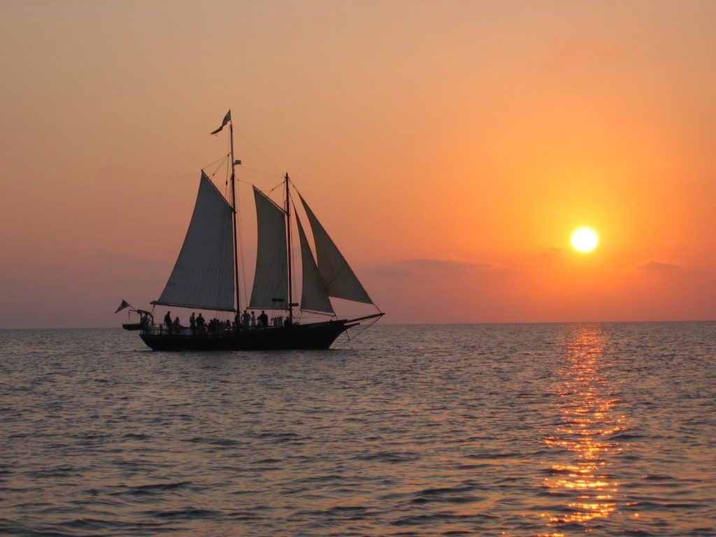 Schooner Serenity in Saugatuck on a sunset cruise for a boat wedding